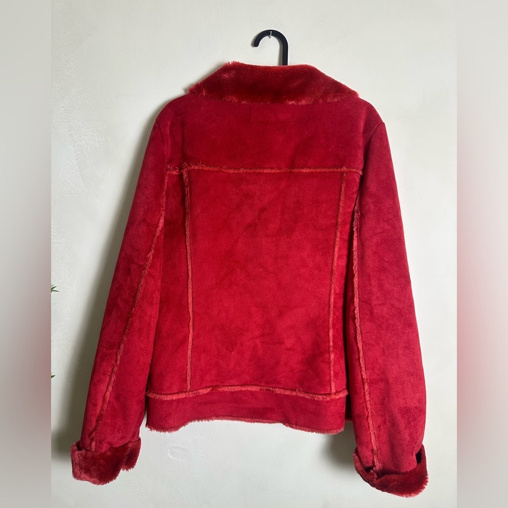 Red Suede Moda International Patchwork Jacket Medium Vintage 90s Y2K - Picture 2 of 5
